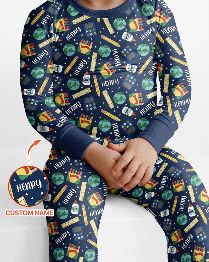 School Supply Bamboo Two Piece Long Sleeve Pajama Set