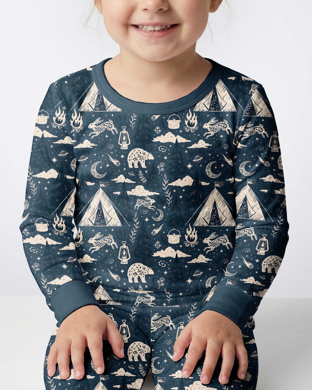 Night Camping Adventure Matching Family Bamboo Two Piece Long Sleeve Pajama Set