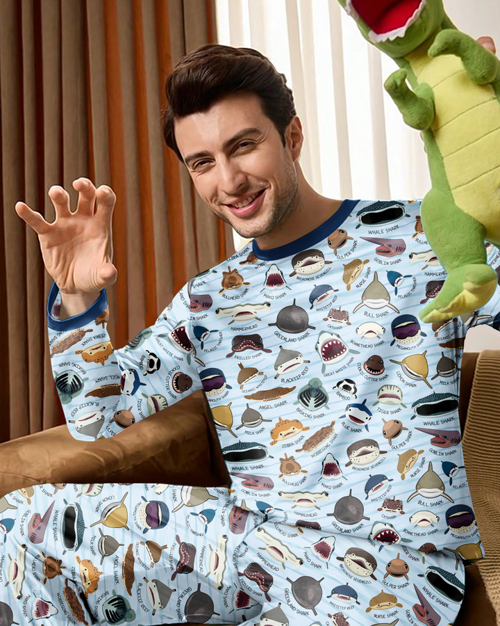 Shark Faces Bamboo Men's Pajama Set
