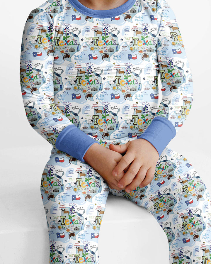 Texas Map Family Matching Bamboo Two Piece Long Sleeve Pajama Set