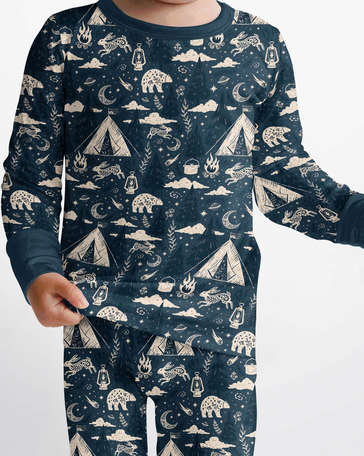 Night Camping Adventure Matching Family Bamboo Two Piece Long Sleeve Pajama Set