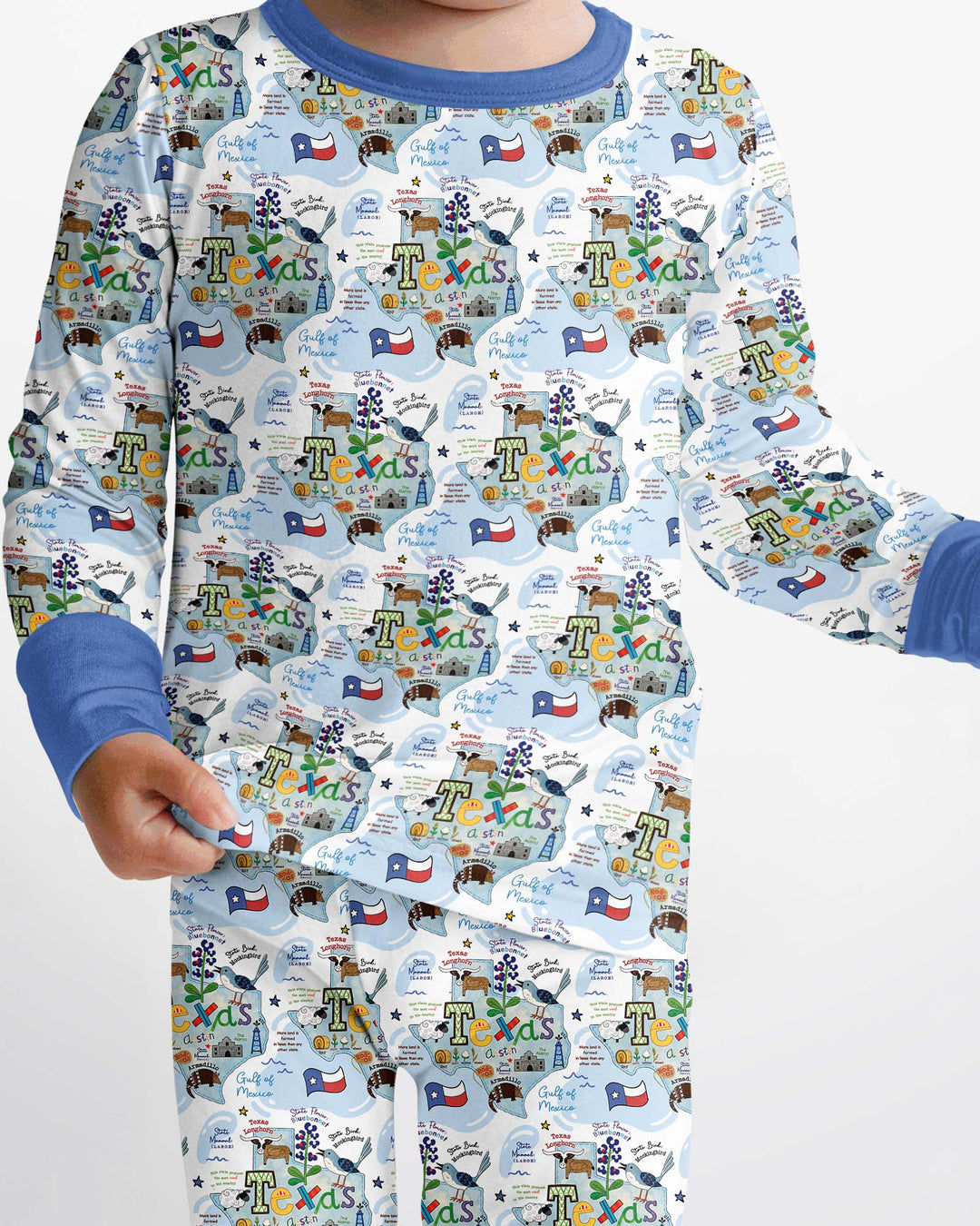 Texas Map Family Matching Bamboo Two Piece Long Sleeve Pajama Set