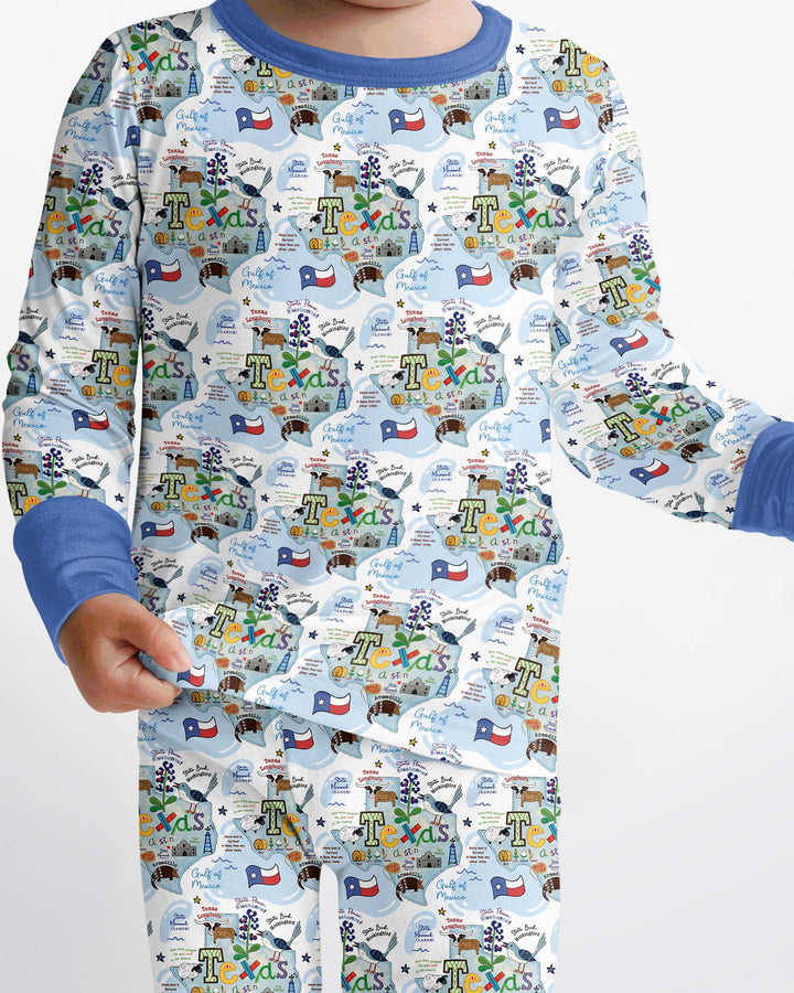 Texas Map Family Matching Bamboo Two Piece Long Sleeve Pajama Set