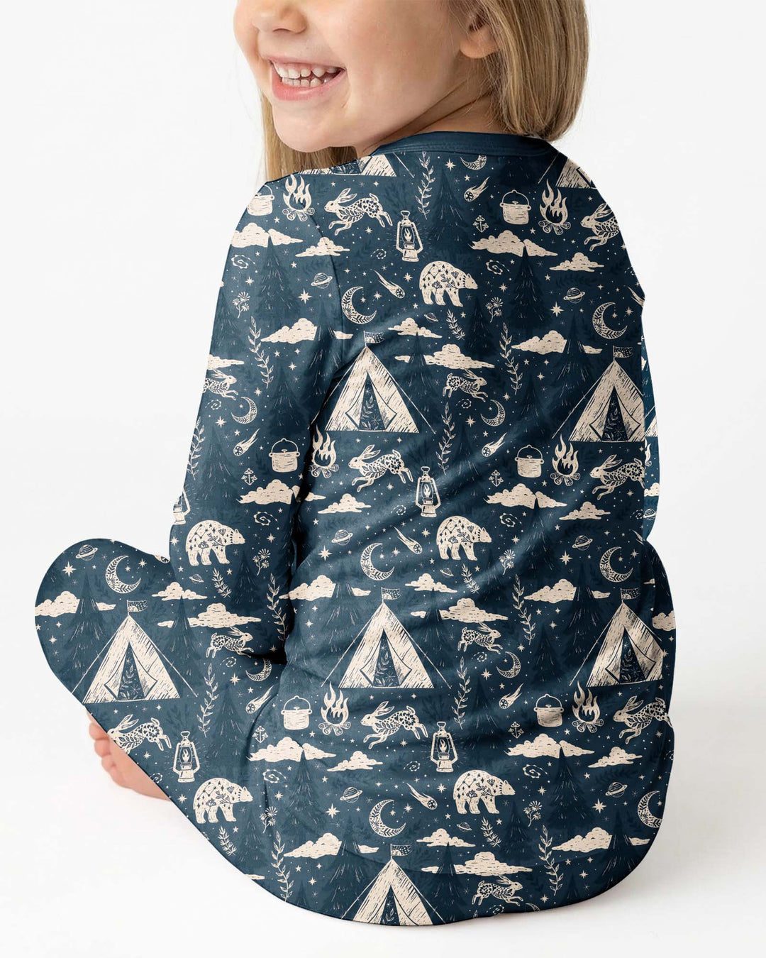 Night Camping Adventure Matching Family Bamboo Two Piece Long Sleeve Pajama Set