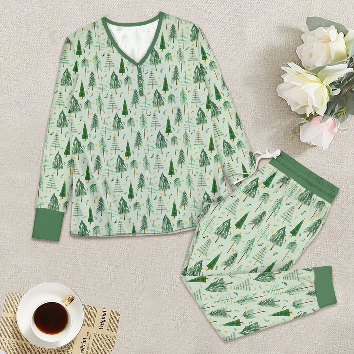 Green Christmas Tree Farm Women Pajama Set