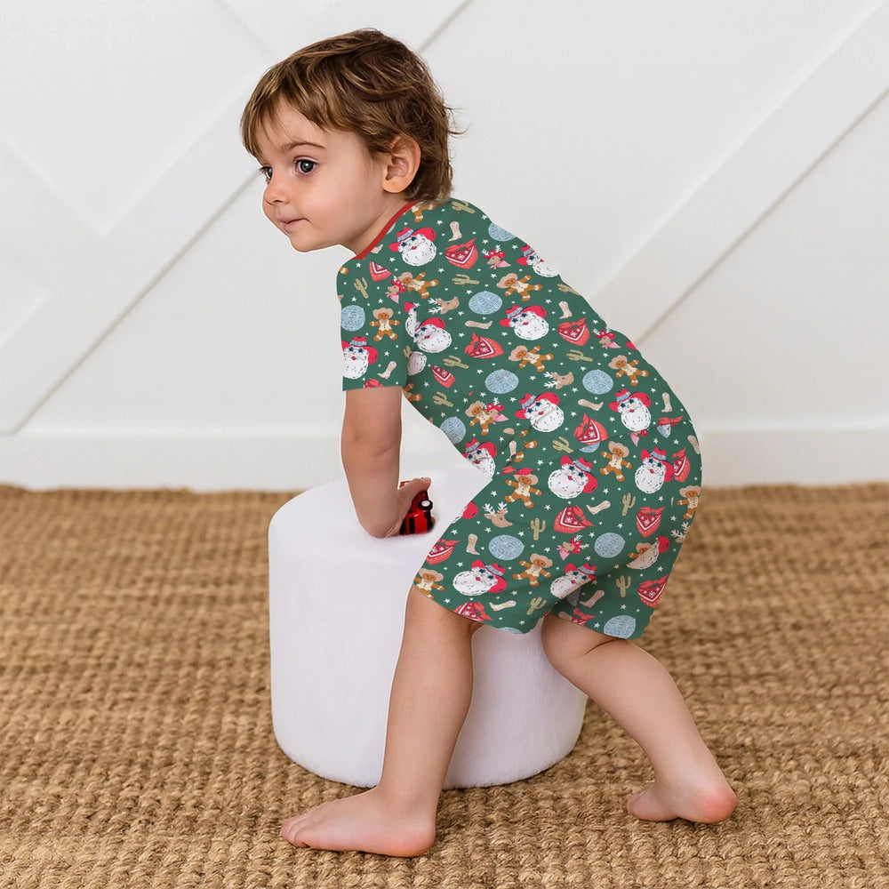 Lovely Western Christmas Boy Two Piece Short Sleeve Shorts Pajama Set - Zumbamboo