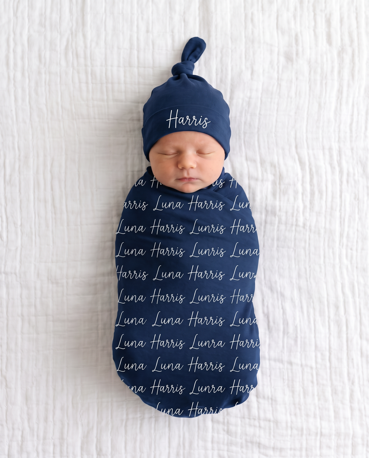 Manta de bambú personalizada con el nombre del bebé, diseño en bloques y cursiva