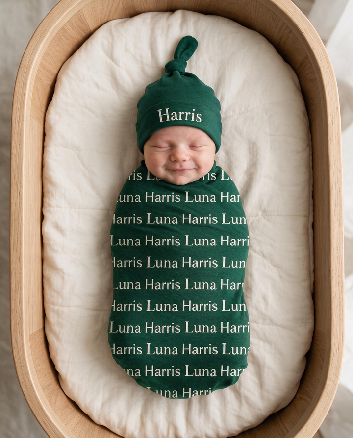 Personalisierte Babydecke aus Bambusmusselin mit Namen – Block & Schreibschrift