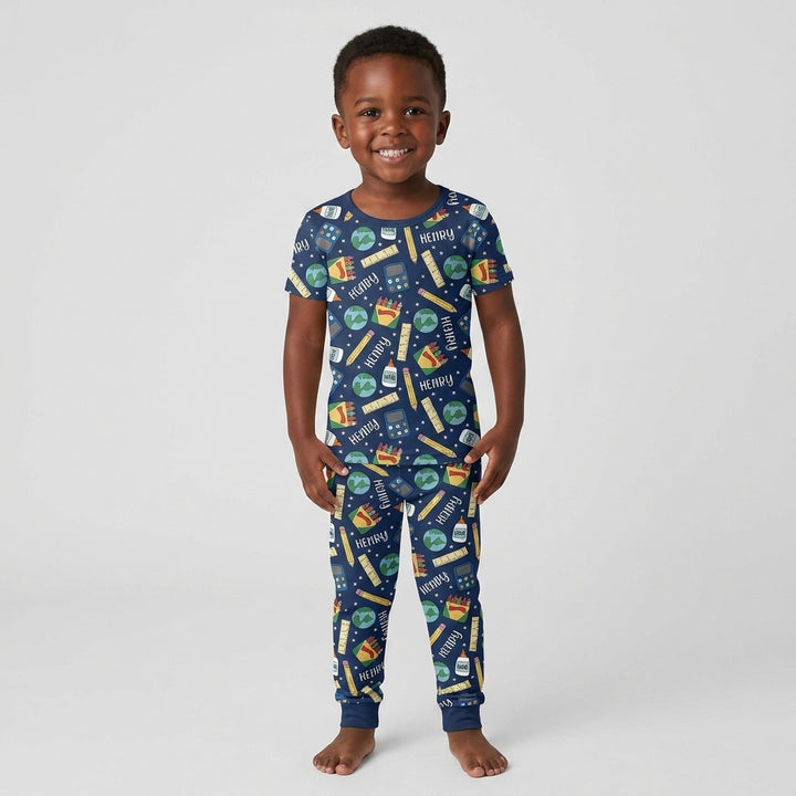 School Supply Bamboo Two Piece Short Sleeve Pajama Set