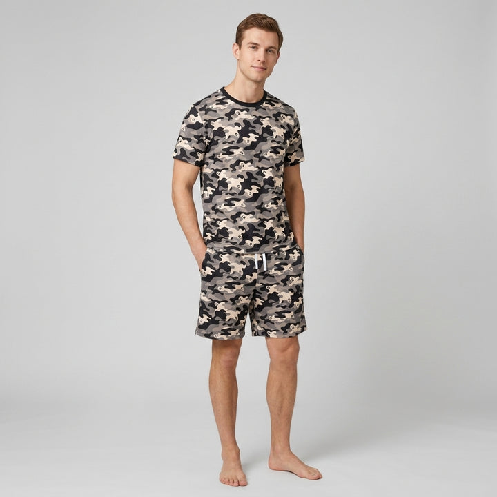 Camo Halloween Ghost Bamboo Men Short Sleeve Short Pajama Set