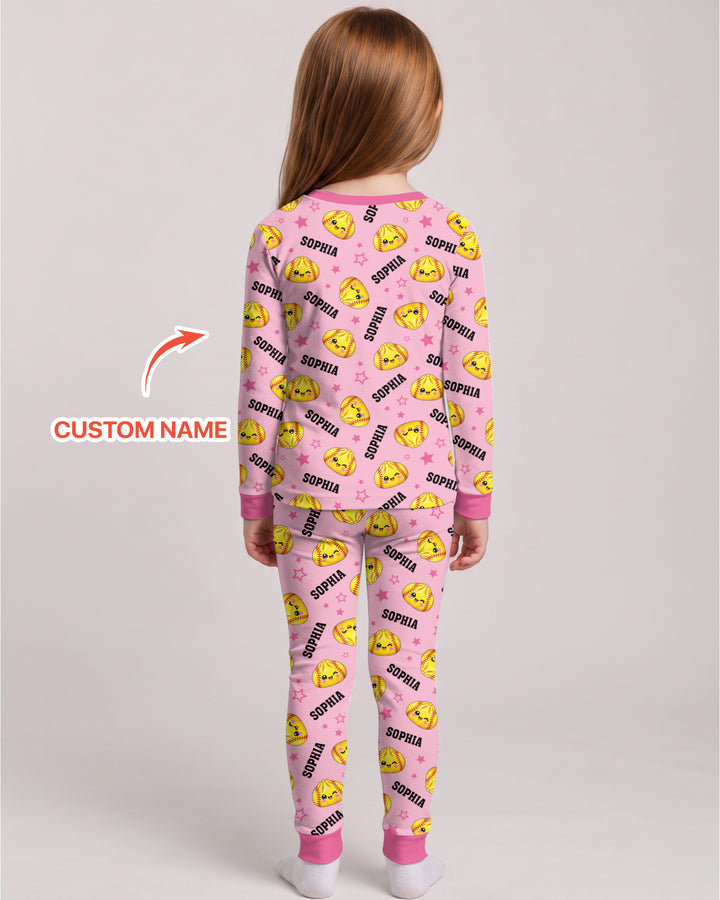 Personalized Sports Dumpling Custom Name Bamboo Two Piece Long Sleeve Pajama Set