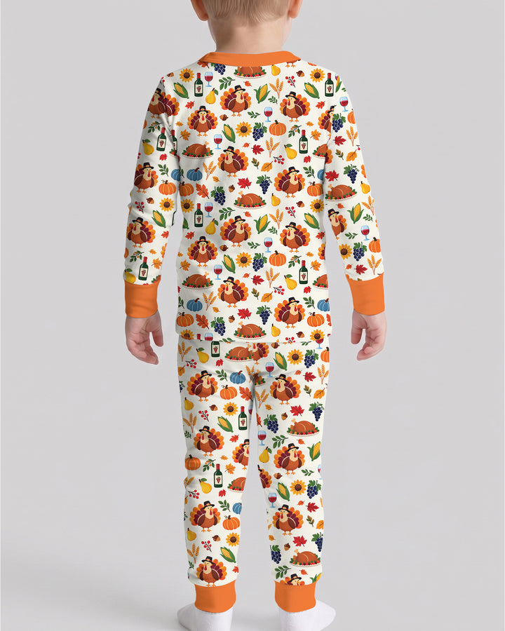 Thanksgiving Turkey Wine Harvest Bamboo Two Piece Long Sleeve Pajama Set