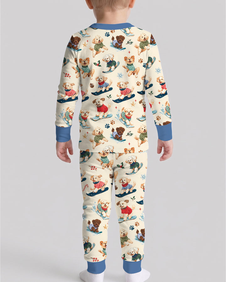 Snowboarding Dogs Bamboo Two Piece Long Sleeve Pajama Set