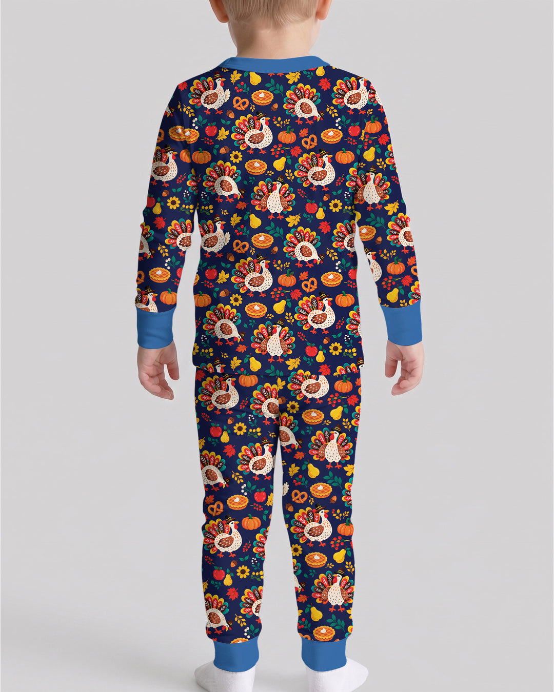 Festive Turkey Fall Harvest Bamboo Two Piece Long Sleeve Pajama Set