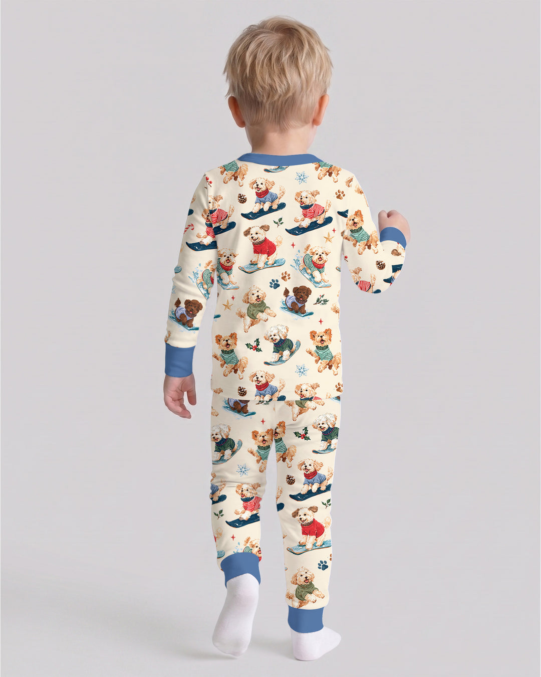 Snowboarding Dogs Bamboo Two Piece Long Sleeve Pajama Set