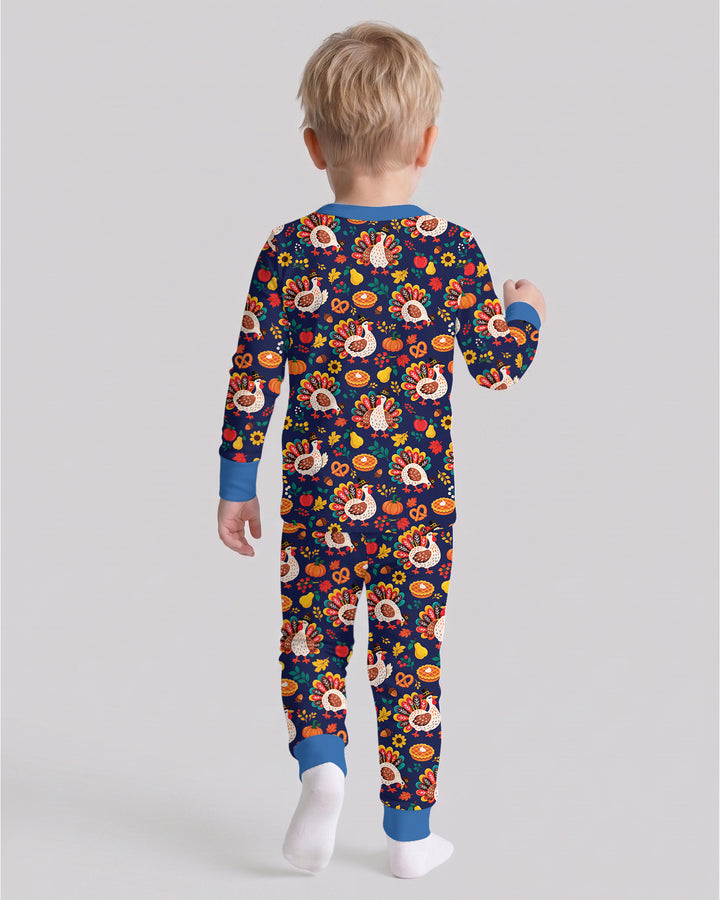 Festive Turkey Fall Harvest Bamboo Two Piece Long Sleeve Pajama Set