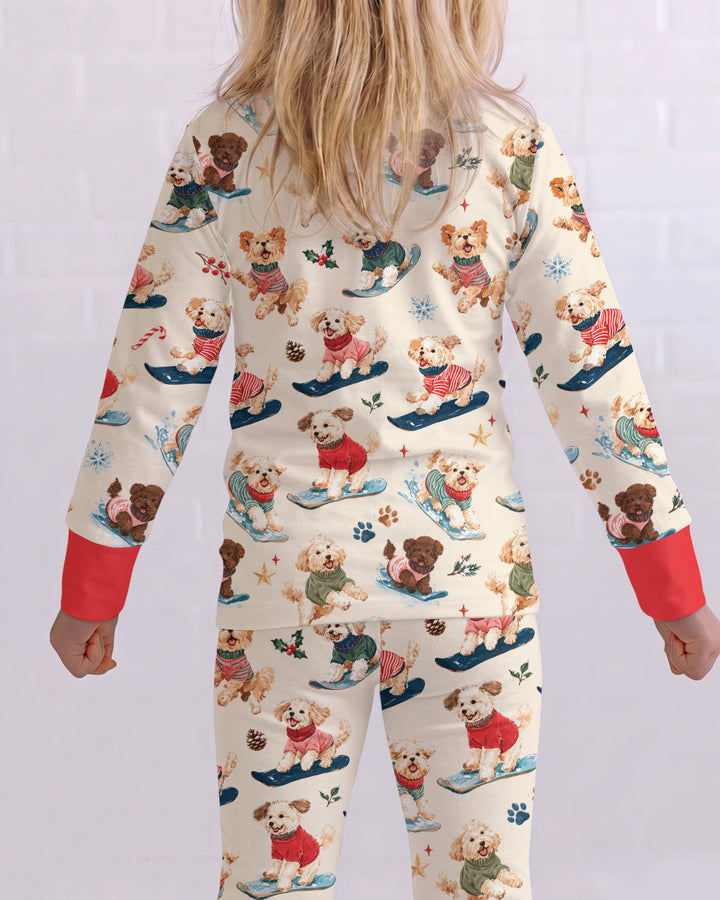 Snowboarding Dogs Bamboo Two Piece Long Sleeve Pajama Set