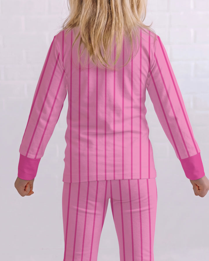 Personalized Retro Stripe Dinosaur T-Rex Bamboo Two Piece Long Sleeve Pajama Set