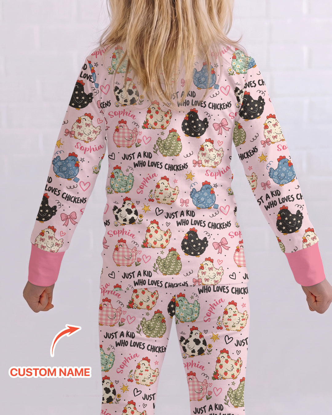 Custom Name Just A Kid Who Loves Chickens Bamboo Two Piece Long Sleeve Pajama Set