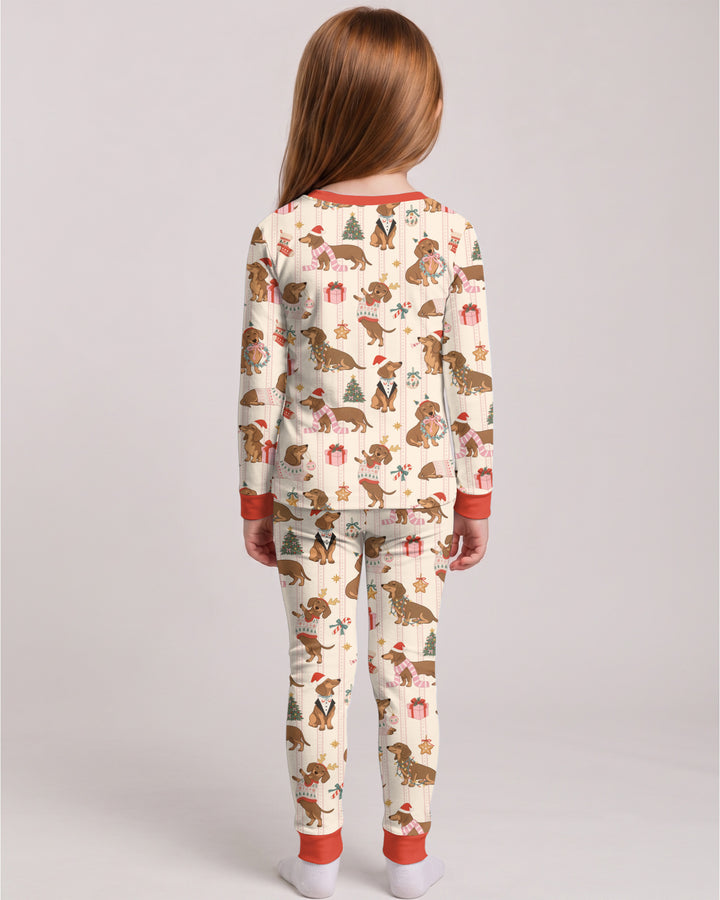 Christmas Dachshund Cute Vintage Bamboo Two Piece Long Sleeve Pajama Set