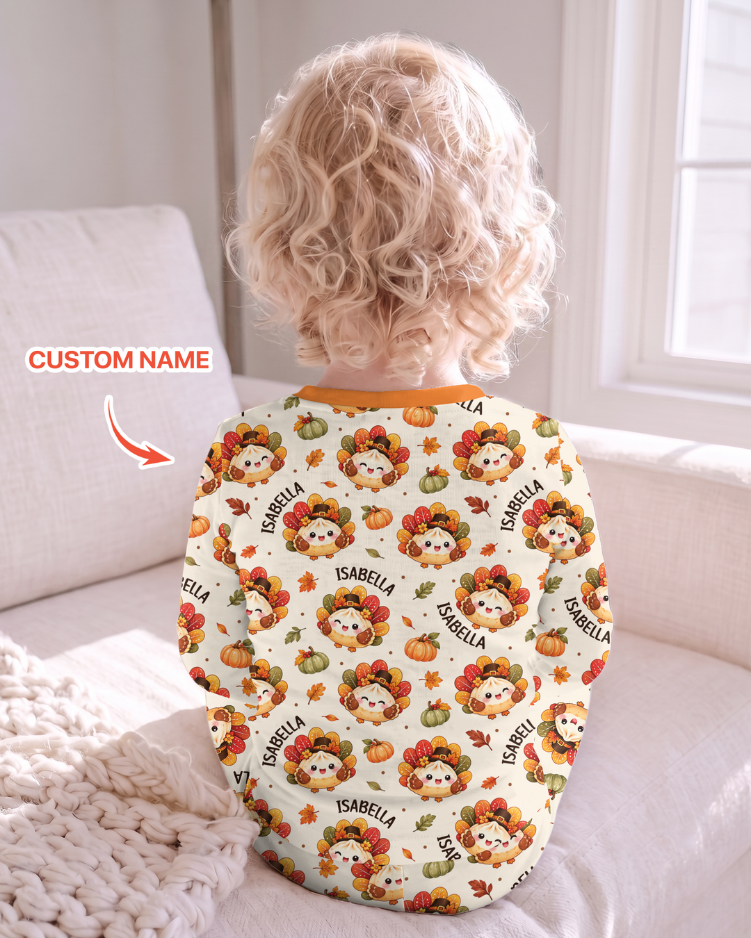 Cute Dumpling Turkey Thanksgiving Bamboo Two Piece Long Sleeve Pajama Set