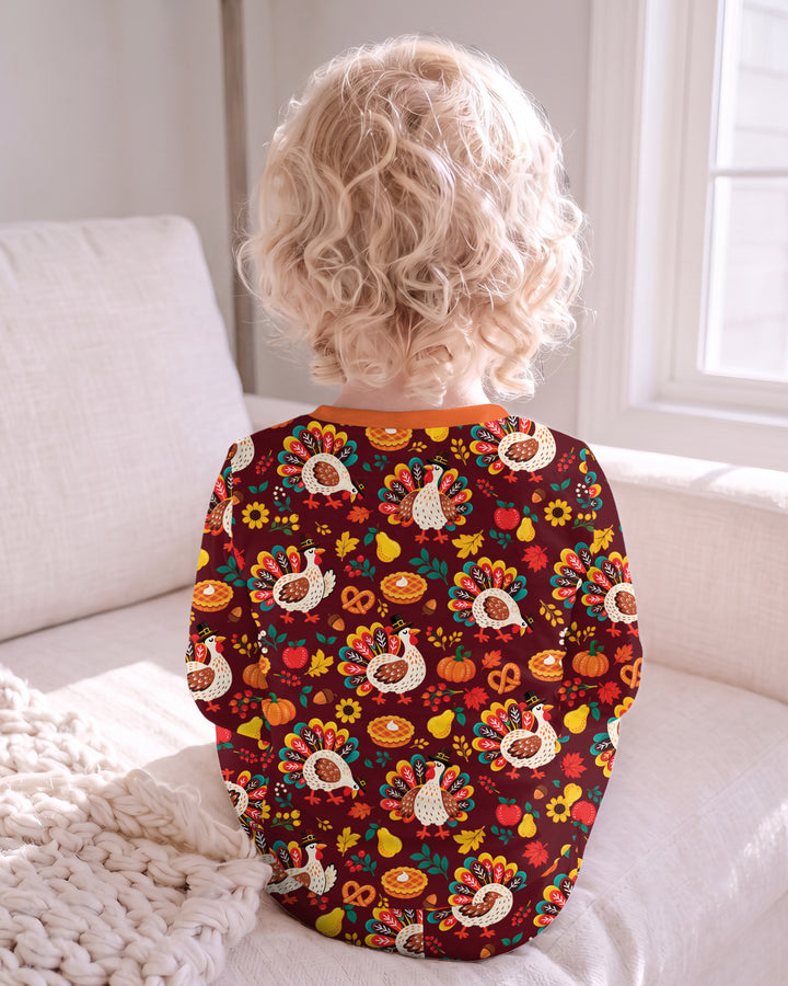 Festive Turkey Fall Harvest Bamboo Two Piece Long Sleeve Pajama Set