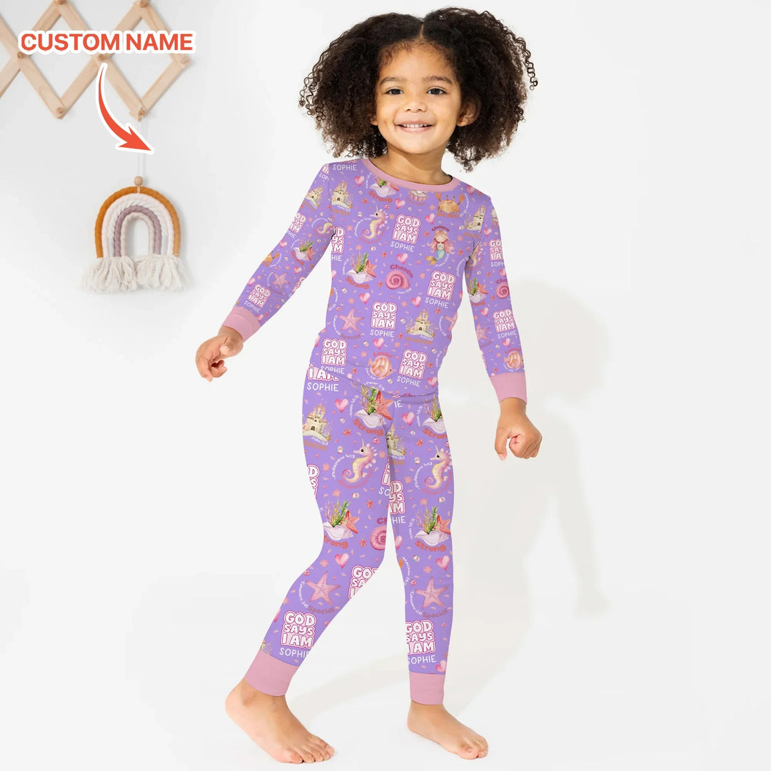 Mermaid God Says I Am Custom Name Two Piece Long Sleeve Pajama Set - Zumbamboo