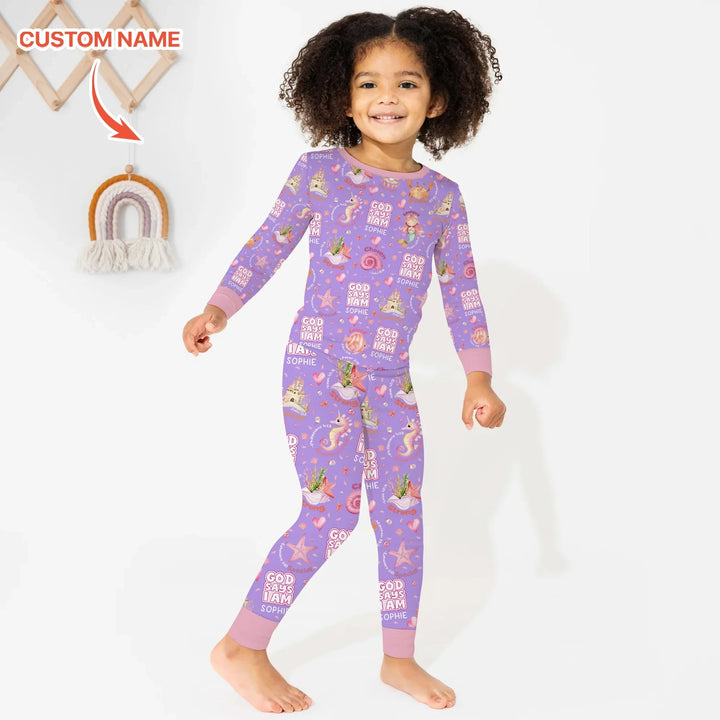 Mermaid God Says I Am Custom Name Two Piece Long Sleeve Pajama Set - Zumbamboo
