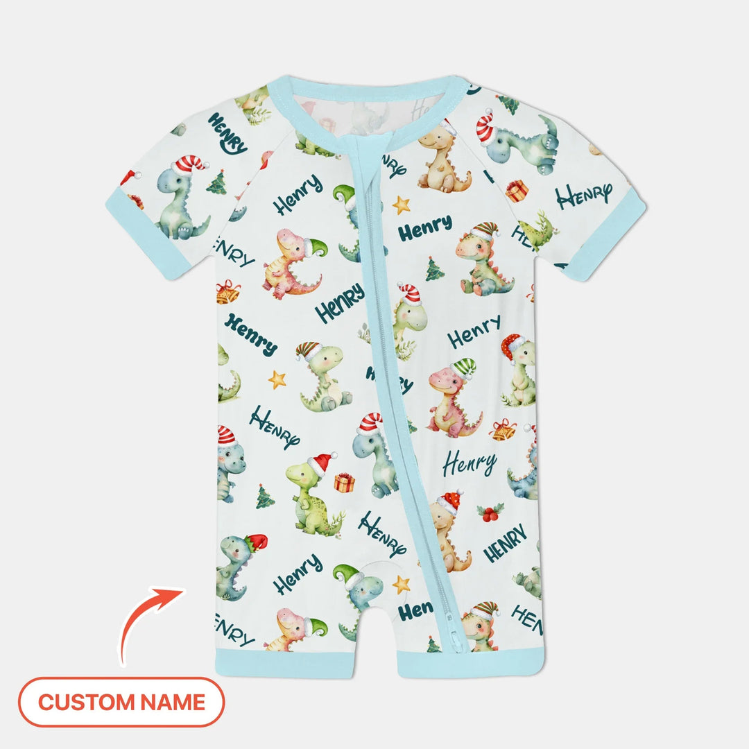 Merry Christmas Dinosaur Custom Name Shorty Zippy , Merry Christmas Dinosaur Custom Name Shorty Zippy - 0-3M