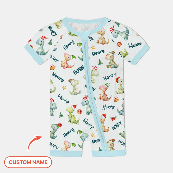 Merry Christmas Dinosaur Custom Name Shorty Zippy , Merry Christmas Dinosaur Custom Name Shorty Zippy - 0-3M