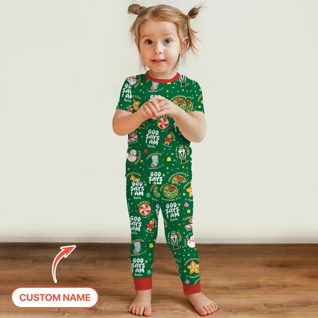 Merry Christmas God Says I Am Custom Name Two Piece Short Sleeve Pajama Set - Zumbamboo