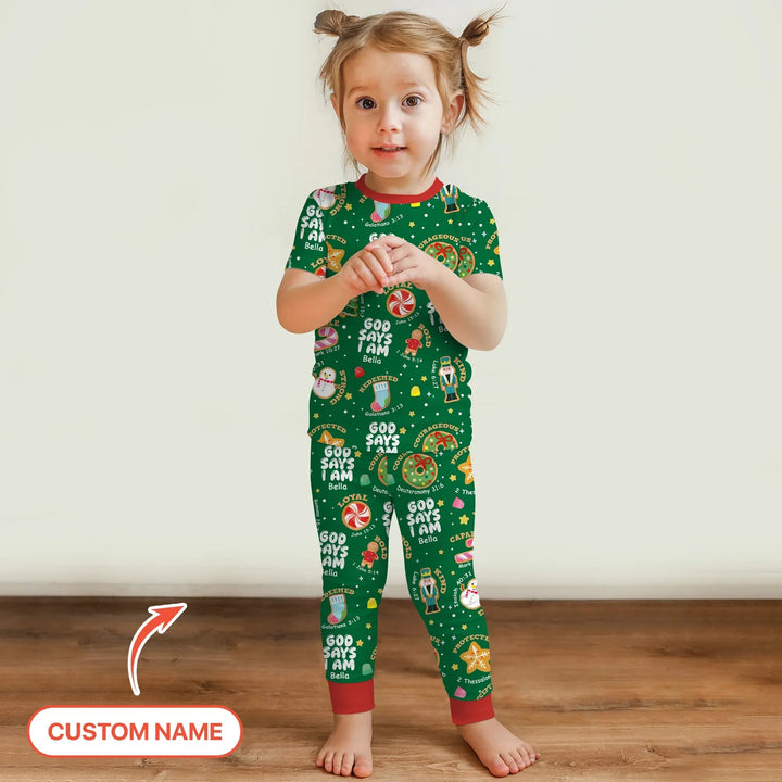 Merry Christmas God Says I Am Custom Name Two Piece Short Sleeve Pajama Set - Zumbamboo