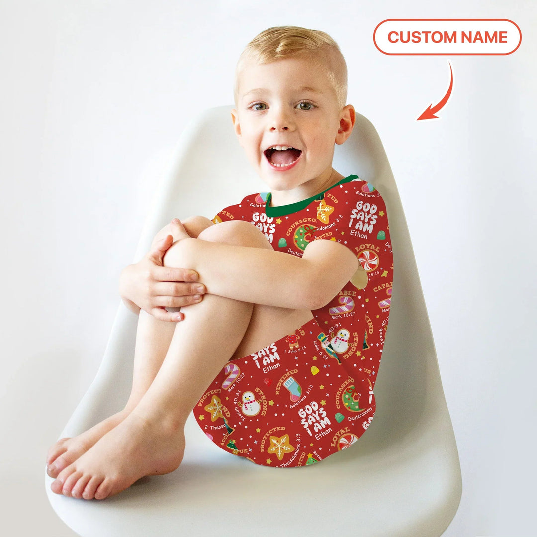 Merry Christmas God Says I Am Custom Name Two Piece Short Sleeve Shorts Pajama Set - Zumbamboo