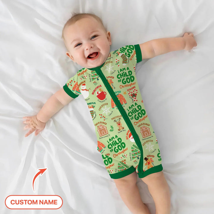Merry Christmas I Am A Child Of God Custom Name Shorty Zippy , Merry Christmas I Am A Child Of God Custom Name Shorty Zippy - 0-3M