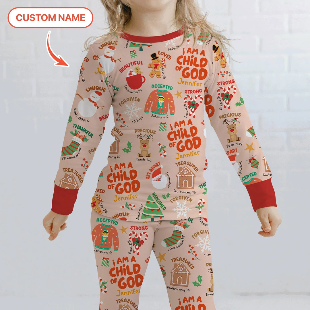 Merry Christmas I Am A Child Of God Custom Name Two Piece Long Sleeve Pajama Set , Merry Christmas I Am A Child Of God Custom Name Two Piece Long Sleeve Pajama Set - 12-18M