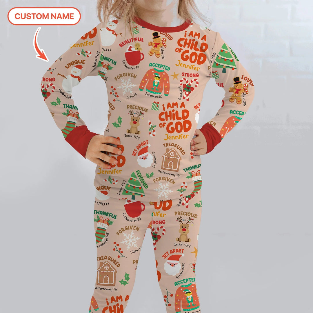 Merry Christmas I Am A Child Of God Custom Name Two Piece Long Sleeve Pajama Set , Merry Christmas I Am A Child Of God Custom Name Two Piece Long Sleeve Pajama Set - 12-18M