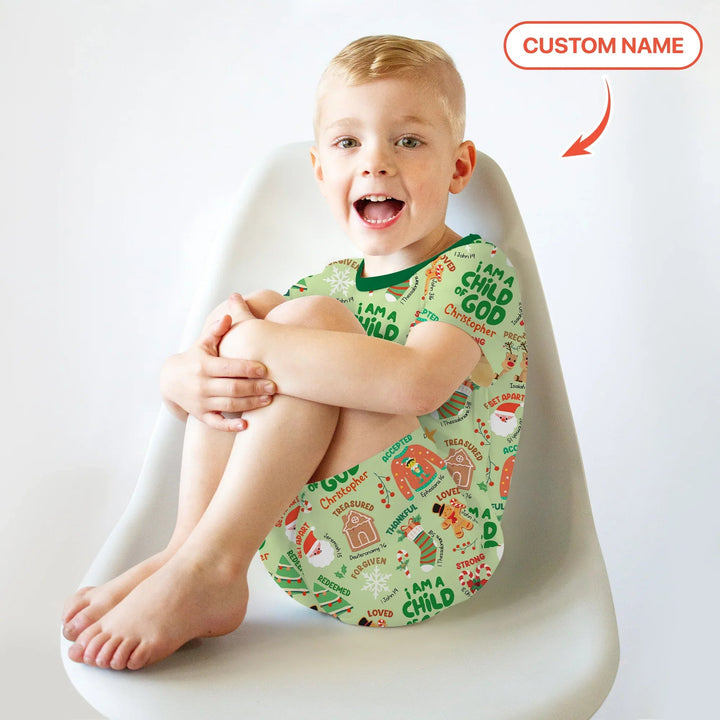 Merry Christmas I Am A Child Of God Two Piece Short Sleeve Shorts Pajama Set , Merry Christmas I Am A Child Of God Two Piece Short Sleeve Shorts Pajama Set - 12-18M