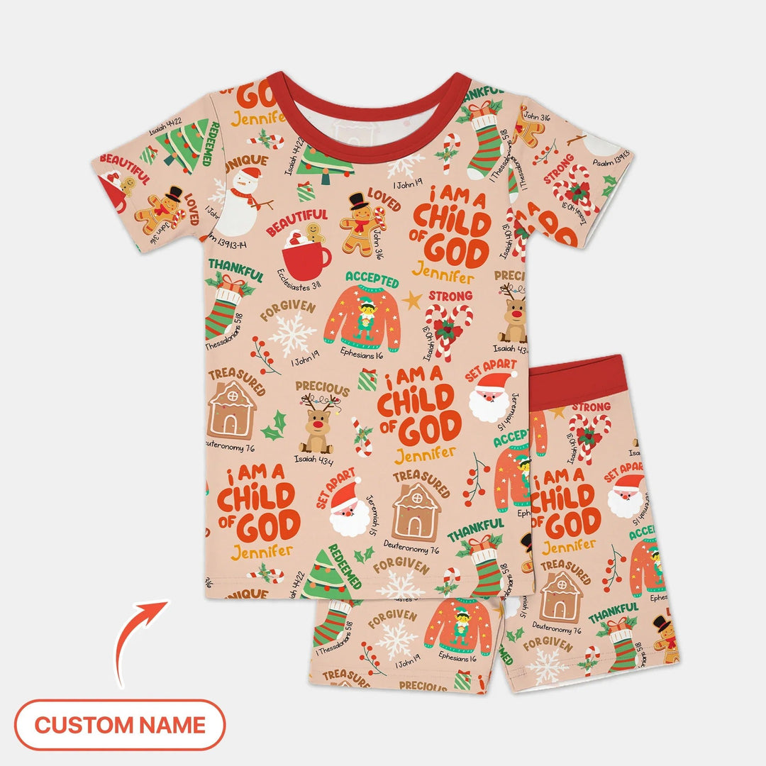 Merry Christmas I Am A Child Of God Two Piece Short Sleeve Shorts Pajama Set , Merry Christmas I Am A Child Of God Two Piece Short Sleeve Shorts Pajama Set - 12-18M