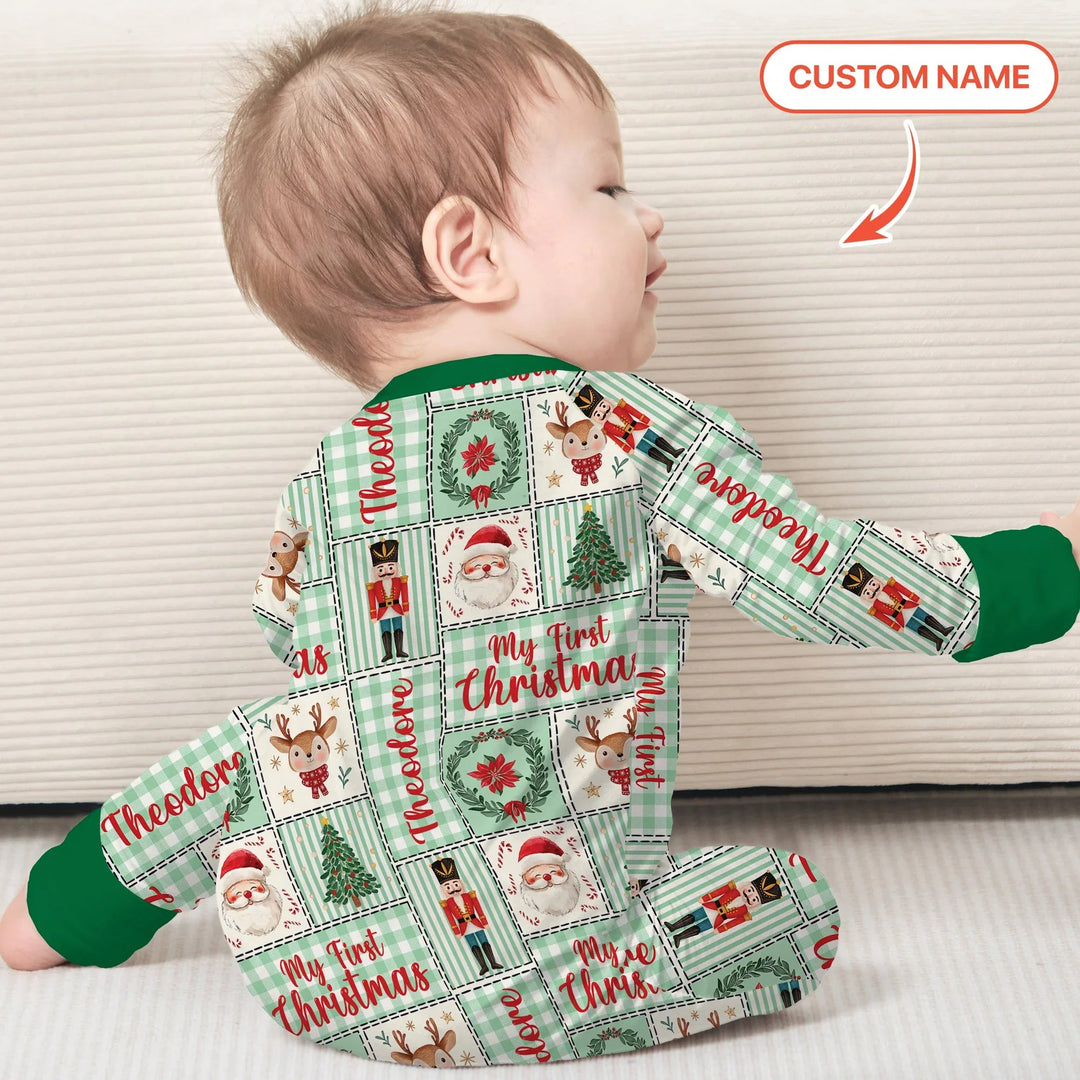 Merry Patchwork Christmas Custom Name Convertible Zippy - Zumbamboo