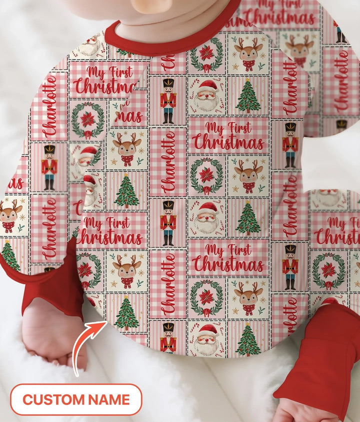Merry Patchwork Christmas Custom Name Convertible Zippy - Zumbamboo