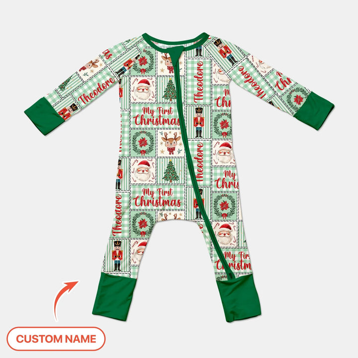 Merry Patchwork Christmas Custom Name Convertible Zippy - Zumbamboo