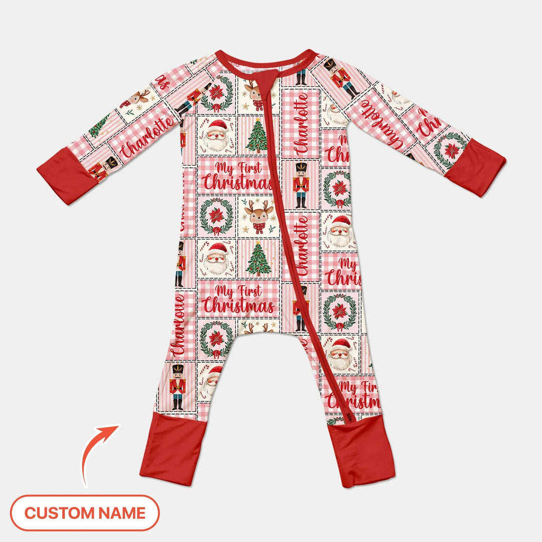 Merry Patchwork Christmas Custom Name Convertible Zippy - Zumbamboo