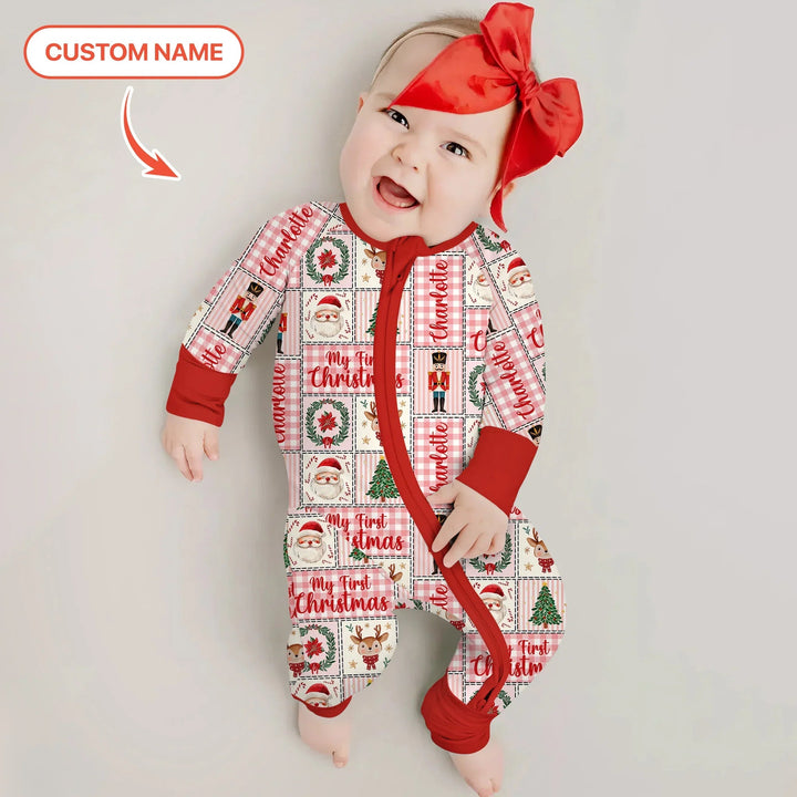Merry Patchwork Christmas Custom Name Convertible Zippy - Zumbamboo