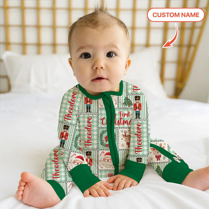 Merry Patchwork Christmas Custom Name Convertible Zippy - Zumbamboo