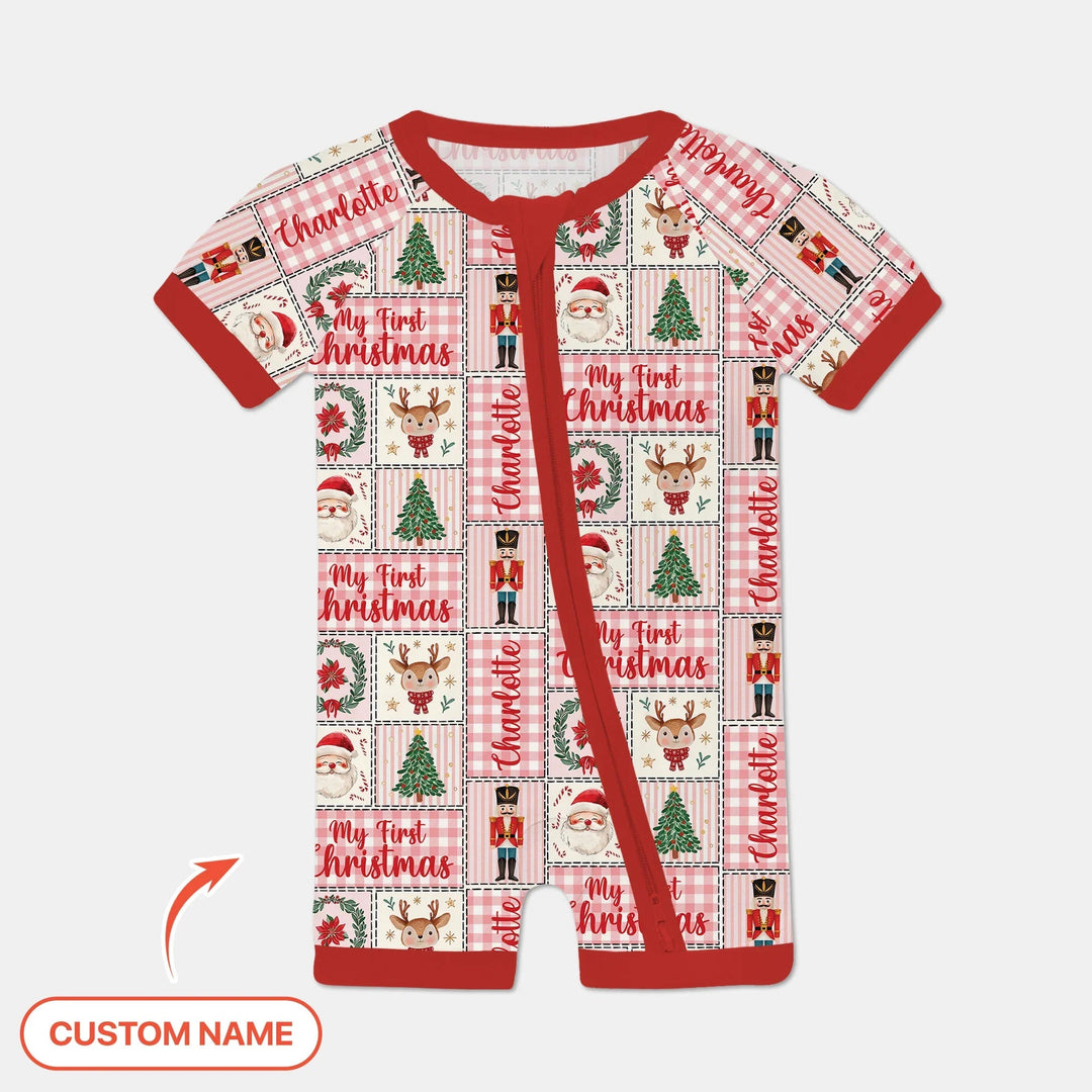 Merry Patchwork Christmas Custom Name Shorty Zippy , Merry Patchwork Christmas Custom Name Shorty Zippy - 0-3M