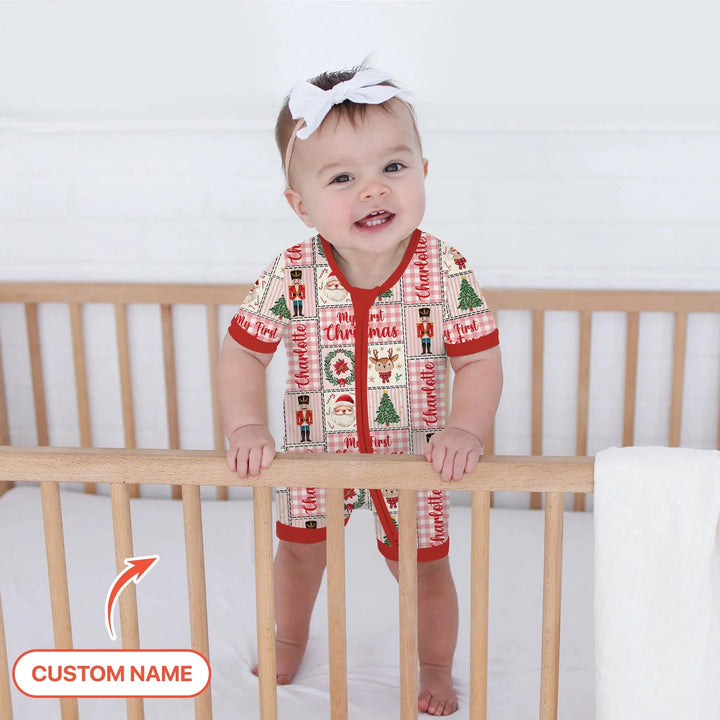 Merry Patchwork Christmas Custom Name Shorty Zippy , Merry Patchwork Christmas Custom Name Shorty Zippy - 0-3M