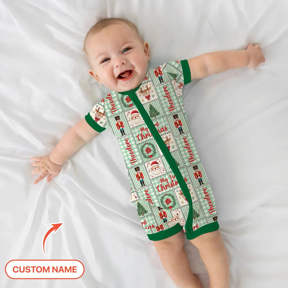 Merry Patchwork Christmas Custom Name Shorty Zippy - Zumbamboo