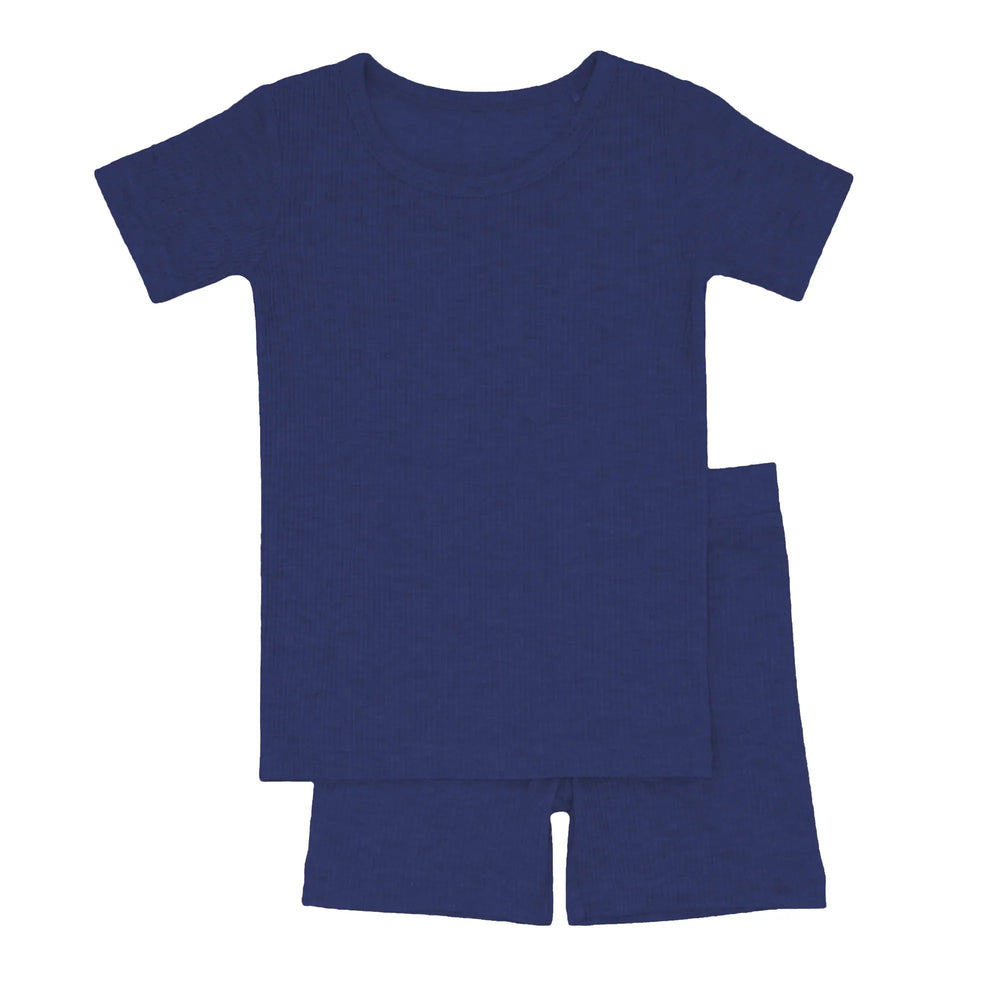 Midnight Blue Ribbed Two Piece Short Sleeve Short Pajama Set - Zumbamboo