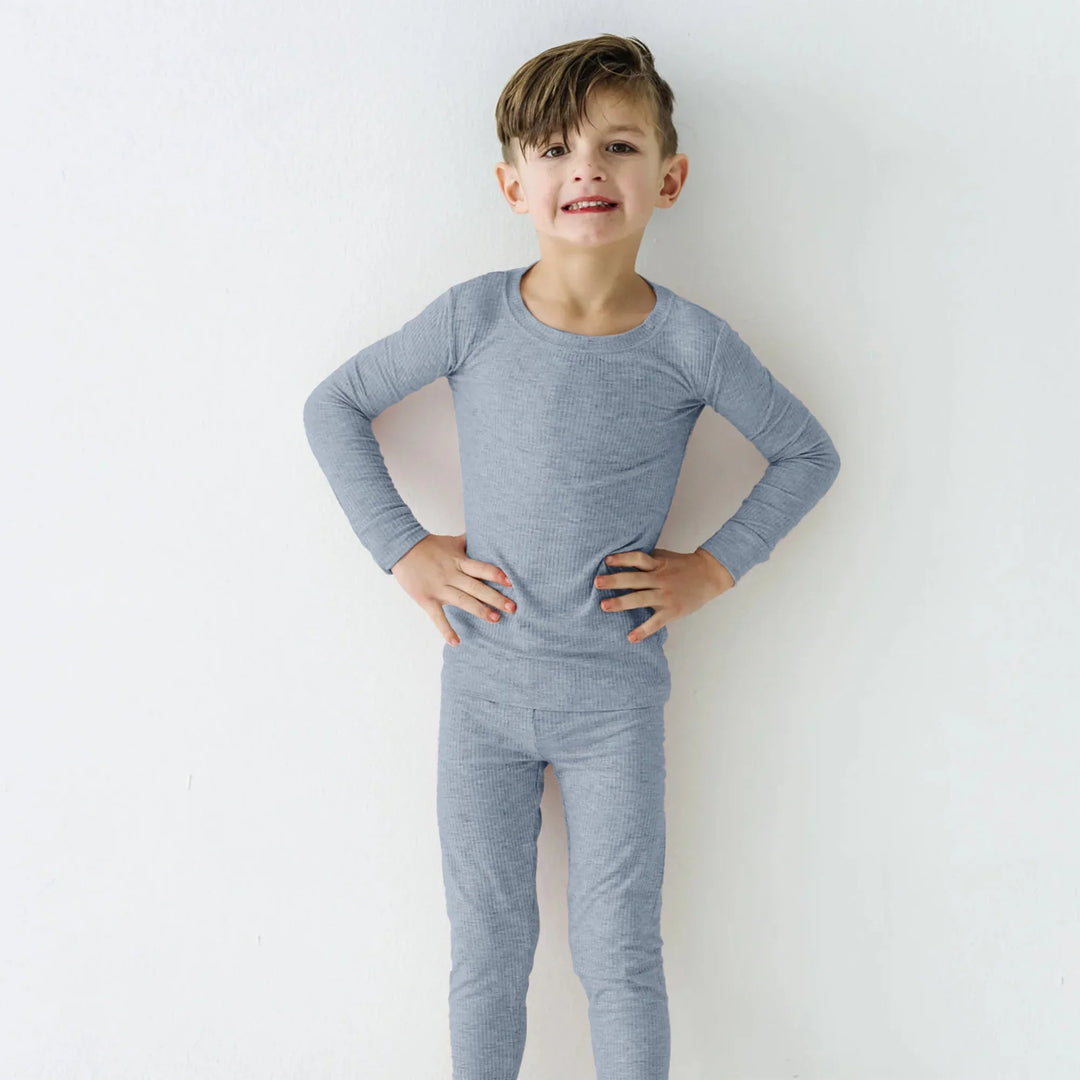 Misty Blue Ribbed Two Piece Long Sleeve Pajama Set , Misty Blue Ribbed Two Piece Long Sleeve Pajama Set - 12-18M