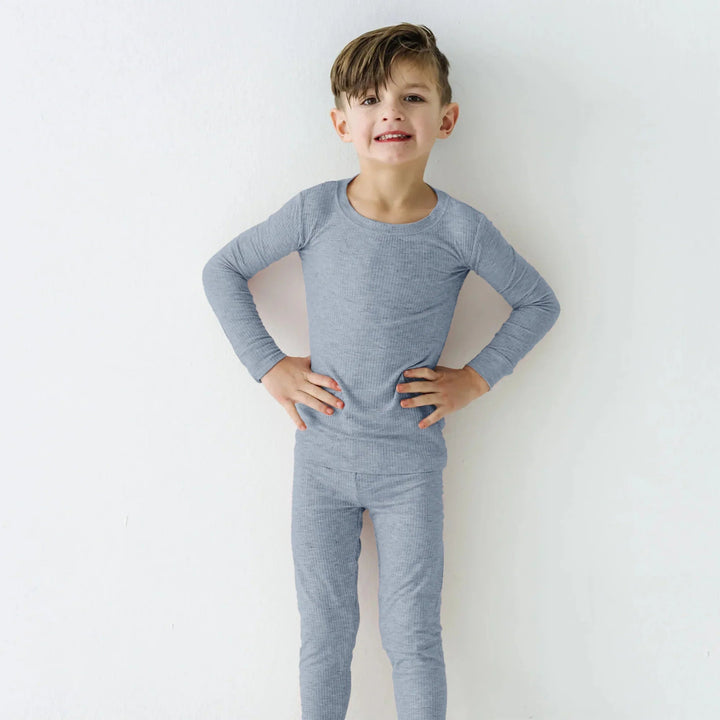 Misty Blue Ribbed Two Piece Long Sleeve Pajama Set , Misty Blue Ribbed Two Piece Long Sleeve Pajama Set - 12-18M